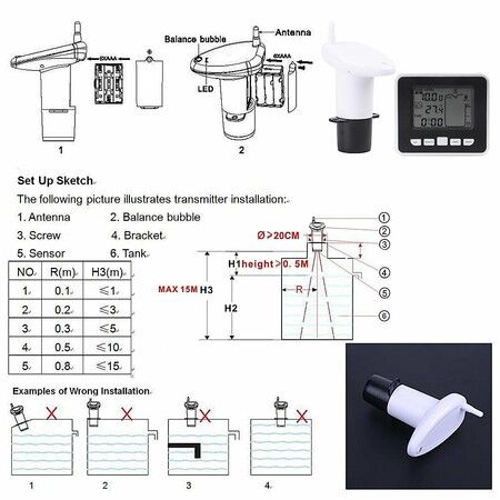 Liquid Level Sensor, Wireless Ultrasonic Tank Liquid Depth Level Meter