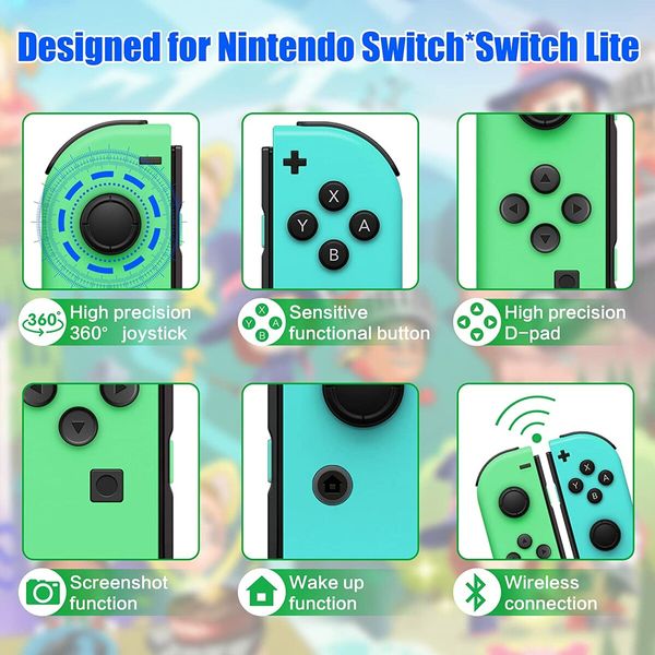 Joy con Controller, Compatible with the Switch/Lite/OLED, Switch Joycon Alternatives for Switch Controllers,the Wireless L/R Joy cons Support Wake-up Function and 6-Axis Gyroscope (Green and Blue)