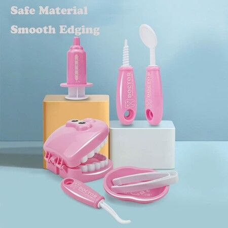 9PCS Plastic Simulation Dentist Play Set Medical Kit Pretend Toy for Kids Role Play Game Col Pink