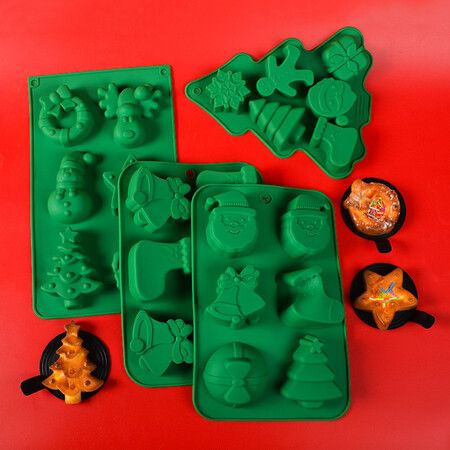 4Pack Christmas Silicone Molds Baking Mold for Mini Cakes, Handmade Soap, Chocolate, Jello, Candy and Candles