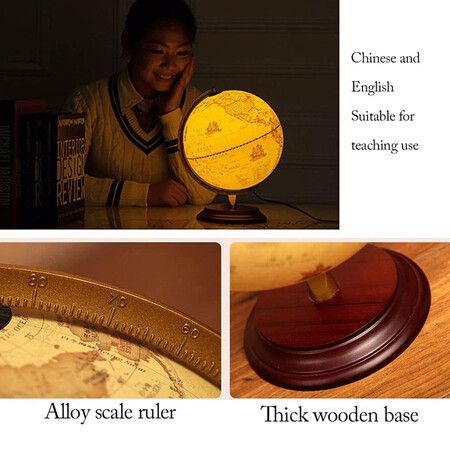 25CM World Globe Antique Desktop Globe Rotating Earth Geography Globe With LED light