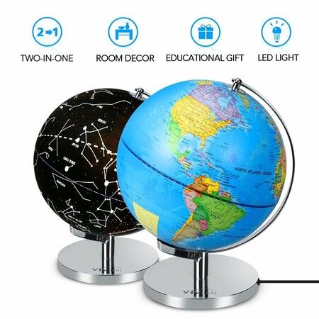 23cm Illuminated World Globe , Educational Globe with Stand for Kids