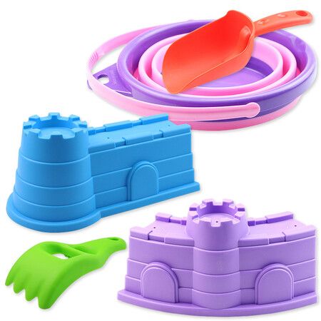 5pcs Beach Sand Toys for Kids Collapsible Sand Buckets Toddler Sandbox Toys Foldable Bucket and Shovel Col RANDOM SEND