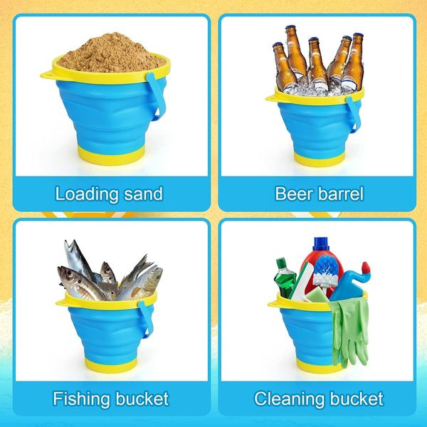 5pcs Beach Sand Toys for Kids Collapsible Sand Buckets Toddler Sandbox Toys Foldable Bucket and Shovel Col RANDOM SEND