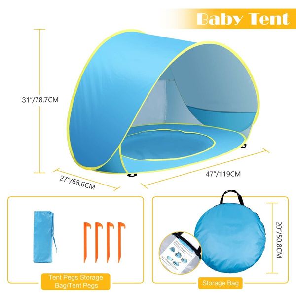 Baby Beach Tent Pool  UV Protection Infant Sun Shelters Beach Shade Tent Col.Blue