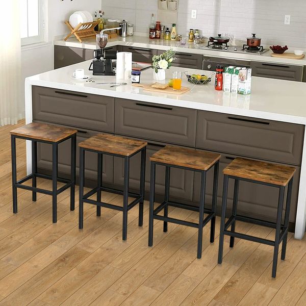 2 Bar Kitchen Stools Dining Room Counter Breakfast Chairs Plant Flower Pot Stand Modern Bench Seat Wooden Top Metal Legs