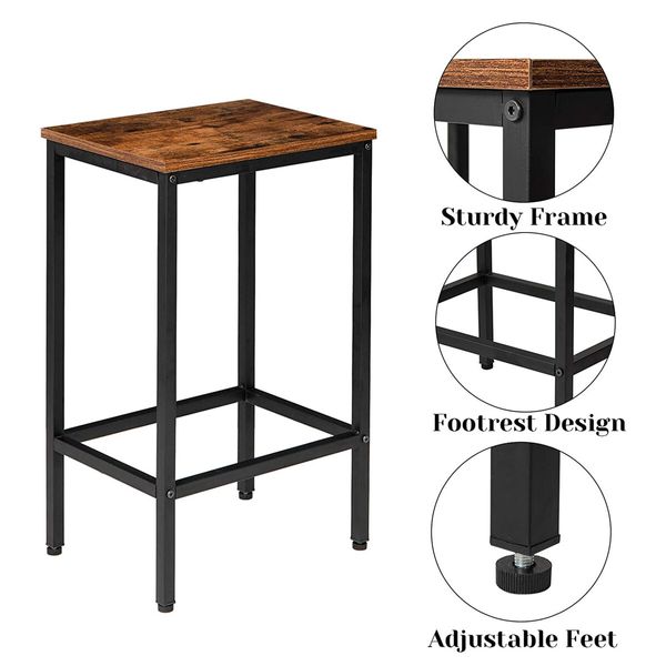 2 Bar Kitchen Stools Dining Room Counter Breakfast Chairs Plant Flower Pot Stand Modern Bench Seat Wooden Top Metal Legs