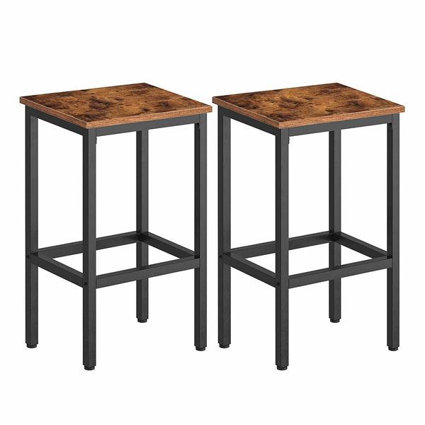 2 Bar Kitchen Stools Dining Room Counter Breakfast Chairs Plant Flower Pot Stand Modern Bench Seat Wooden Top Metal Legs