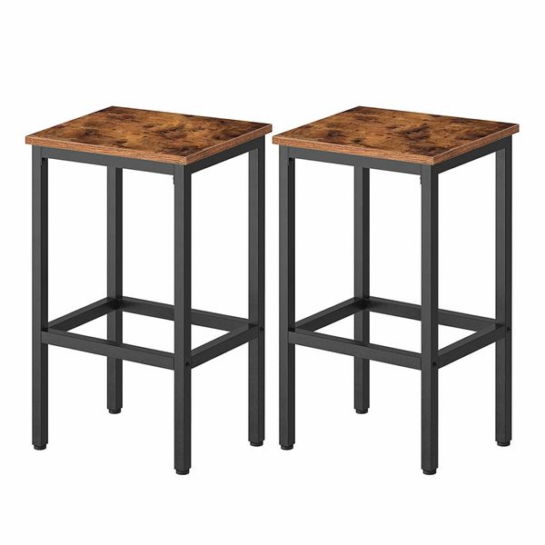 2 Bar Kitchen Stools Dining Room Counter Breakfast Chairs Plant Flower Pot Stand Modern Bench Seat Wooden Top Metal Legs