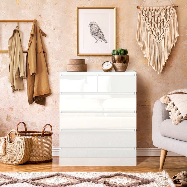 6 Drawers Chest Dresser White Bedside Table Tallboy Storage Cabinet Nightstand End Sofa Bed Side Pantry Furniture Bedroom Hallway Living Room  