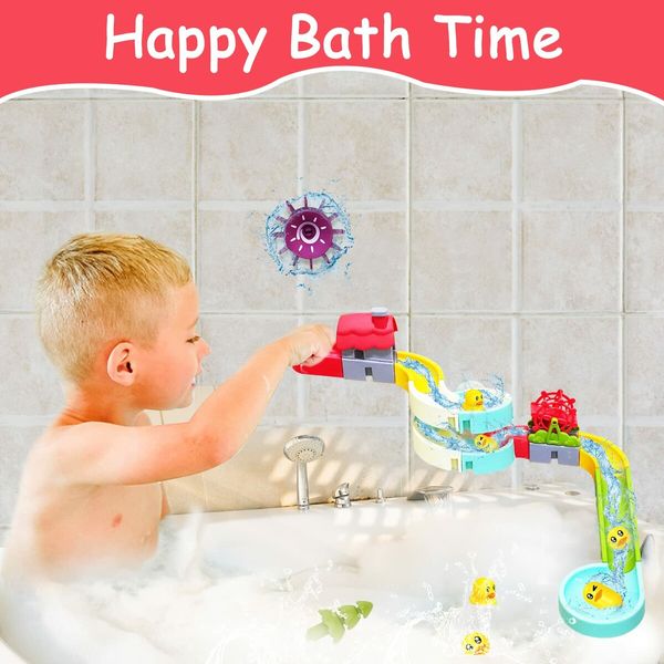 62 PCS Slide  Bath fun Toys   for 3+ Years  Waterfall Shower Tracks Bathtub Toys Gift for Girls Boys