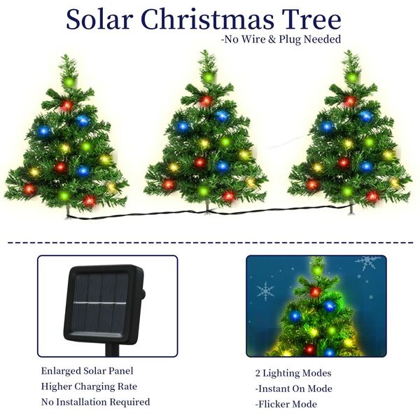 2pcs Christmas Tree Solar Powered Prelit Christmas Tree with Multicolored LED Lights Outdoor Decorations, Holiday