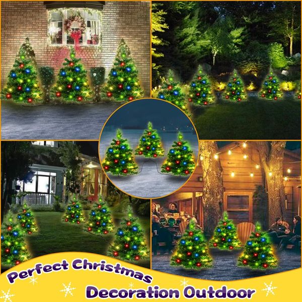 2pcs Christmas Tree Solar Powered Prelit Christmas Tree with Multicolored LED Lights Outdoor Decorations, Holiday