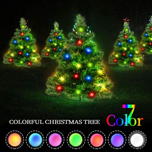 2pcs Christmas Tree Solar Powered Prelit Christmas Tree with Multicolored LED Lights Outdoor Decorations, Holiday