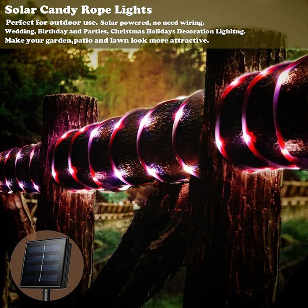 Solar Rope Lights Outdoor Waterproof LED Candy Rope Lights 33ft 100 LEDs Tube String Lights