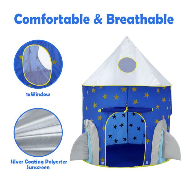 Kids Pop Up Tent Ball Pit Basketball Hoop Dollhouse Indoor Playground Teepee Playhouse Princess Castle Crawl Tunnel Outdoor Playset Blue