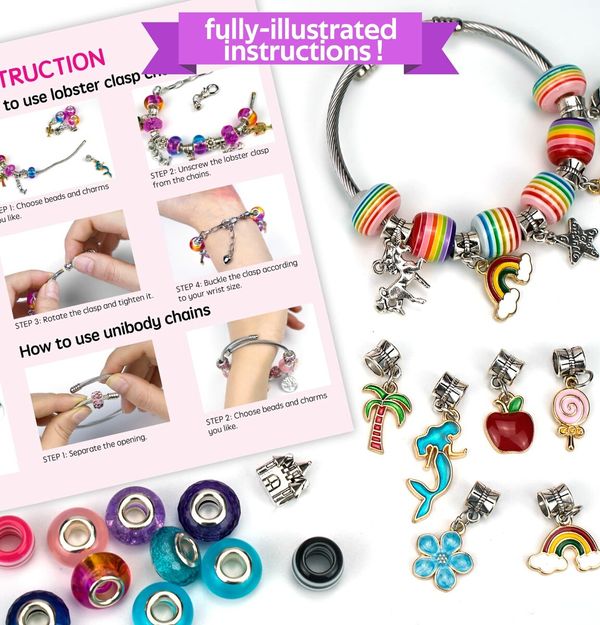 Charm Bracelet Making Kit Gionlion 150 Pcs Jewelry Beads Charm Pendants Snake Chains Unicorn Gifts for Teen Girls Ages 5+