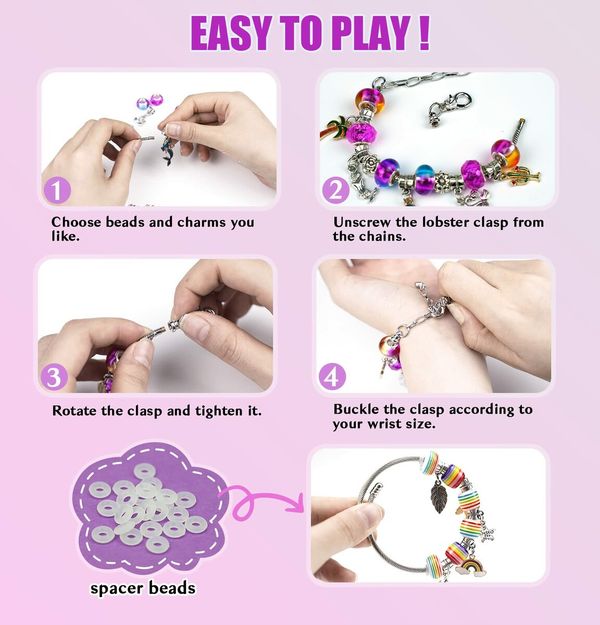 Charm Bracelet Making Kit Gionlion 150 Pcs Jewelry Beads Charm Pendants Snake Chains Unicorn Gifts for Teen Girls Ages 5+