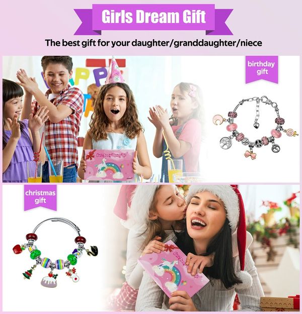 Charm Bracelet Making Kit Gionlion 150 Pcs Jewelry Beads Charm Pendants Snake Chains Unicorn Gifts for Teen Girls Ages 5+