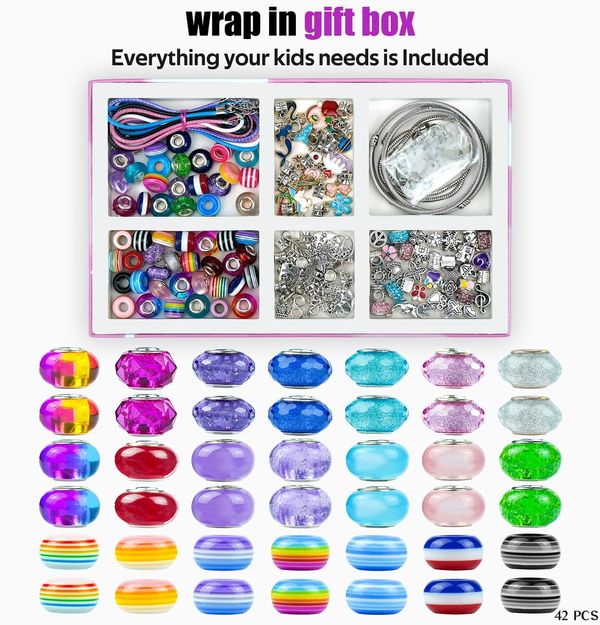 Charm Bracelet Making Kit Gionlion 150 Pcs Jewelry Beads Charm Pendants Snake Chains Unicorn Gifts for Teen Girls Ages 5+