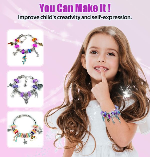 Charm Bracelet Making Kit Gionlion 150 Pcs Jewelry Beads Charm Pendants Snake Chains Unicorn Gifts for Teen Girls Ages 5+