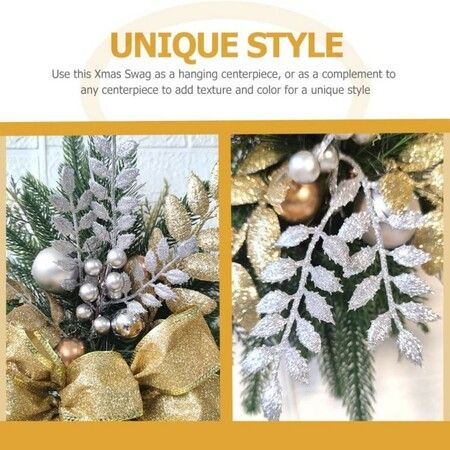 Christmas Teardrop Holiday Swag Leaves with Bow Knot and Ball Ornaments for Staircase Decoration Teardrop Hanging Ornament (Golden 1 Pcs)
