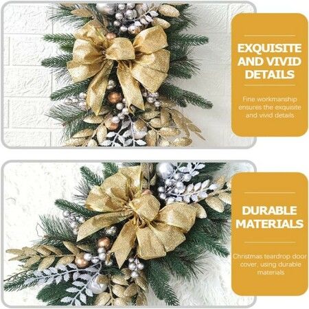 Christmas Teardrop Holiday Swag Leaves with Bow Knot and Ball Ornaments for Staircase Decoration Teardrop Hanging Ornament (Golden 1 Pcs)