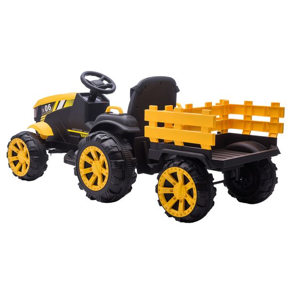 Kids Ride on Tractor Remote Control 12V Battery Electric Car Toy Vehicle Trailer MP3 Player Safety Belt LED Light Yellow