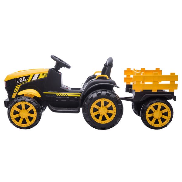 Kids Ride on Tractor Remote Control 12V Battery Electric Car Toy Vehicle Trailer MP3 Player Safety Belt LED Light Yellow