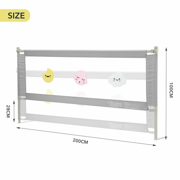 Bed Rail Bedrail Kids Side Safety Guard Toddler Child Cot Fence Barrier Queen Adjustable Baby Fall Protection 200x100cm Mesh Fabric Double Lock