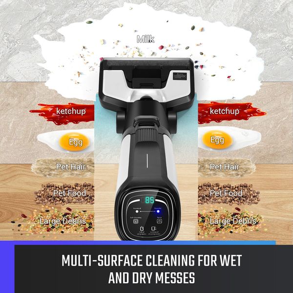 Cordless Vacuum Cleaner Hard Floor Vac Cleaner Wet and Dry Smart Self Cleaning Machine Portable Dual Tanks 