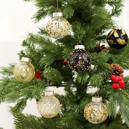 25 Pcs 6 cm Christmas Ball Ornaments Tree Pendants Shatterproof Stuffed Decoration for Xmas Wedding Party (Black & Gold)