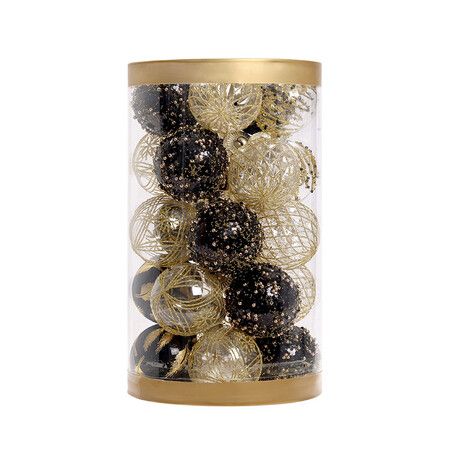 25 Pcs 6 cm Christmas Ball Ornaments Tree Pendants Shatterproof Stuffed Decoration for Xmas Wedding Party (Black & Gold)