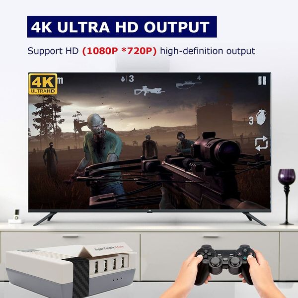 Retro Console X Cube Built-in 40,000+ Games, TV&Game, Game Consoles Support  4K TV 1080P HD Output, 4 USB Port, LAN/WiFi, with 2 Wireless Controllers(128GB)