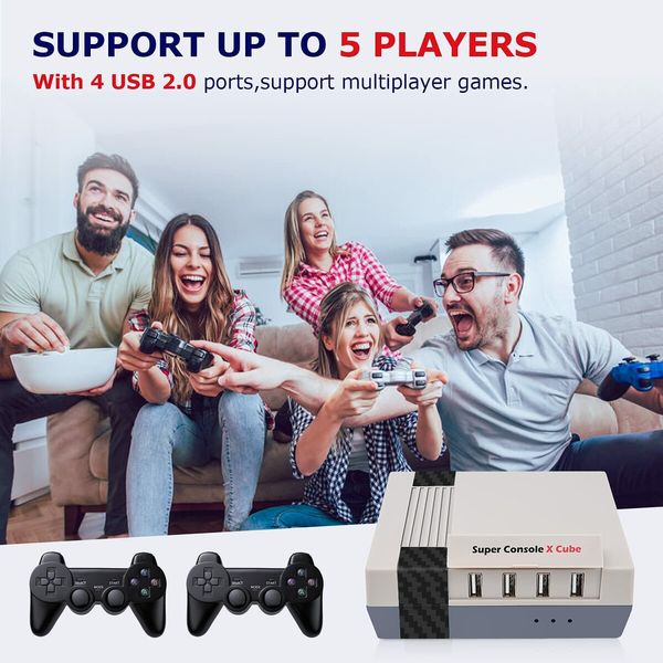 Retro Console X Cube Built-in 40,000+ Games, TV&Game, Game Consoles Support  4K TV 1080P HD Output, 4 USB Port, LAN/WiFi, with 2 Wireless Controllers(128GB)