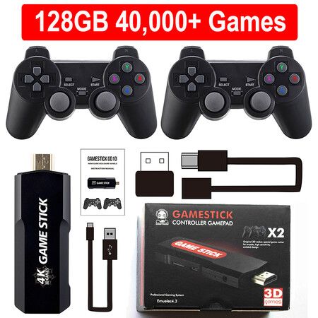 4K Game Stick 128G 40000 Games Retro Game Console HD Video Game Console Wireless Controller For PSP PS1 GBA Birthday Christmas Gift