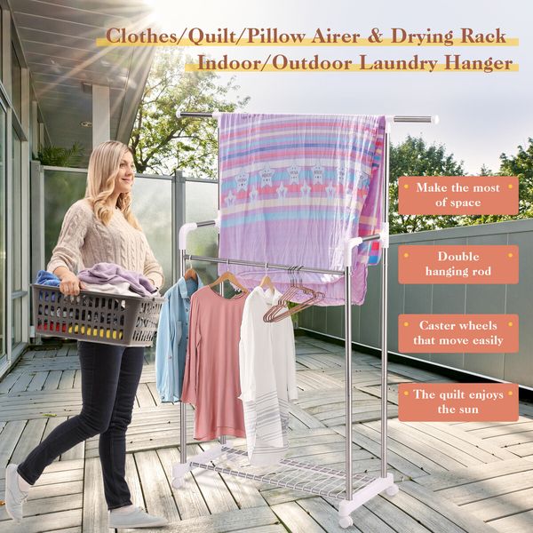 Clothes Airer Rail Drying Rack Width Adjustable Laundry Stand Dryer Hanger Indoor Outdoor Multi Purpose