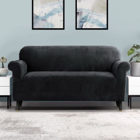 Artiss Sofa Cover Couch Covers 3 Seater Velvet Black