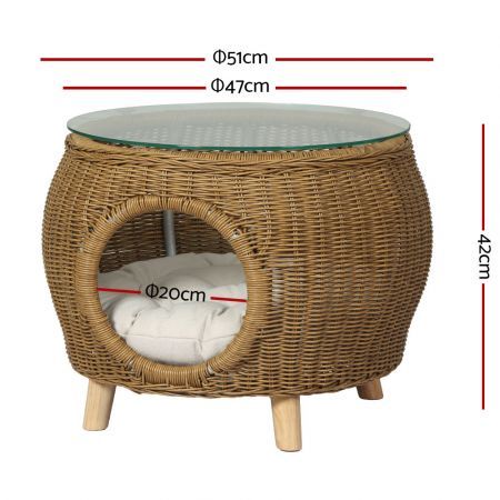 Gardeon Coffee Side Table Wicker Aluminium Desk Pet Bed Storage Outdoor Furniture