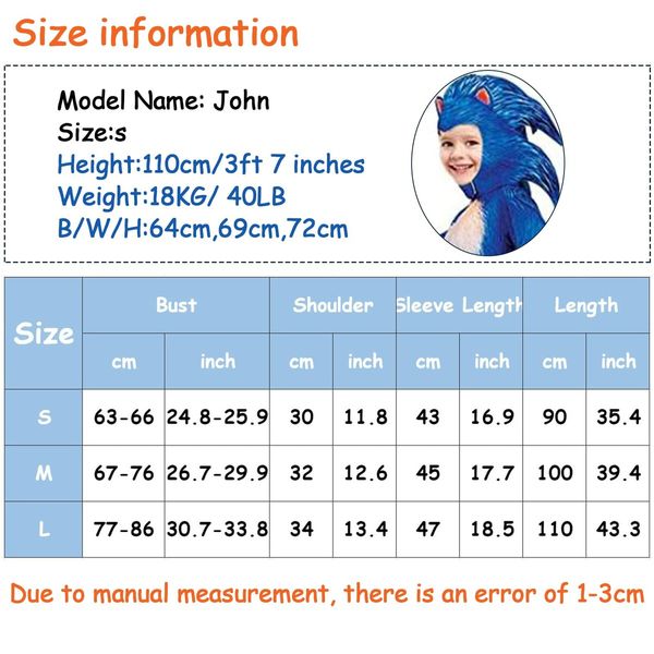 Kids Blue Sonic Costume Jumpsuit for Kids Boys Girls Aged 3-14 with Gloves and Headgear Outfits Cap