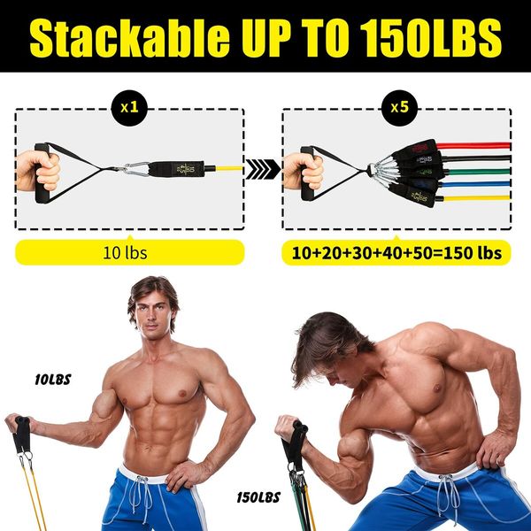 Resistance Band Set Exercise Bands with Door Anchor, Handles, Legs Ankle Straps for Muscle Training, Physical Therapy, Shape Body