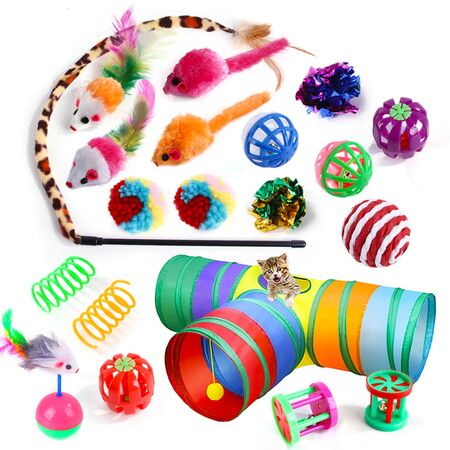 20pcs Cat Toys Cat Tunnel Interactive Pet Toys Play Tunnels Kittens Rabbits Puppies Crinkle Collapsible