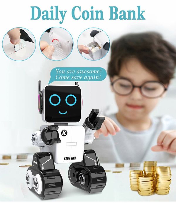 Intelligent Interactive Remote Control Robot Built-in Piggy Bank Educational Robotic Kit for Boys and Girls(White)