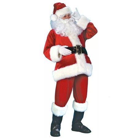 Santa Suit Christmas Costume for Adults 9pc Outfit for Men and Women Size Large for Holiday Parties