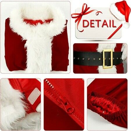 Santa Suit Christmas Costume for Adults 9pc Outfit for Men and Women Size Large for Holiday Parties