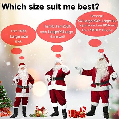 Santa Suit Christmas Costume for Adults 9pc Outfit for Men and Women Size Large for Holiday Parties