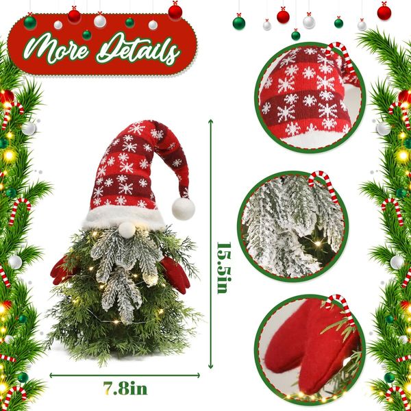 Mini Gnome Christmas Tree Tabletop Small Prelit Artificial Pine Needle Christmas Tree with Lighting Gnome Decorations