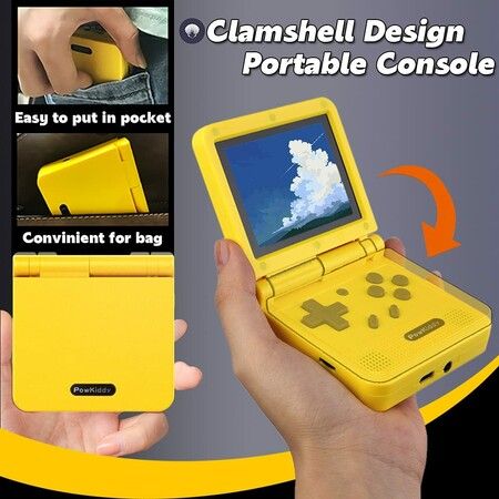 V90 Handheld Game Console 3 inch Retro Clamshell Games Consoles Built-in Rechargeable Battery Portable Style Hand Held Game Video Consoles System with Case Yellow 16GB