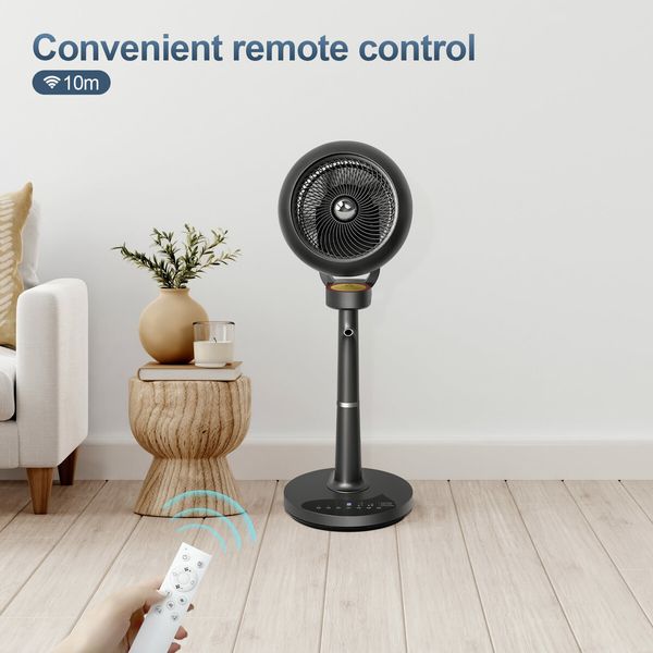 2in1 Air Circulator Electric Fan Pedestal Cooling Standing Floor Atomization Black Portable Quiet Oscillating Remote 2 Wind Modes 9 Speeds Bedroom Office