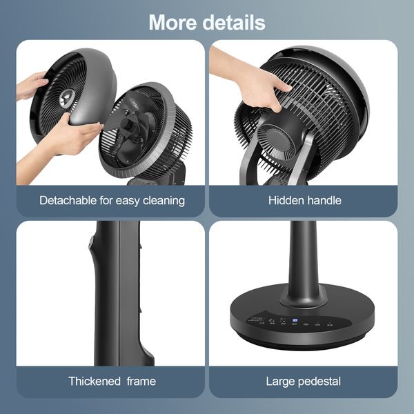 2in1 Air Circulator Electric Fan Pedestal Cooling Standing Floor Atomization Black Portable Quiet Oscillating Remote 2 Wind Modes 9 Speeds Bedroom Office